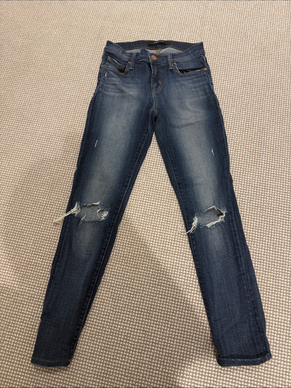 J Brand Dark Blue Distressed Skinny Jeans
